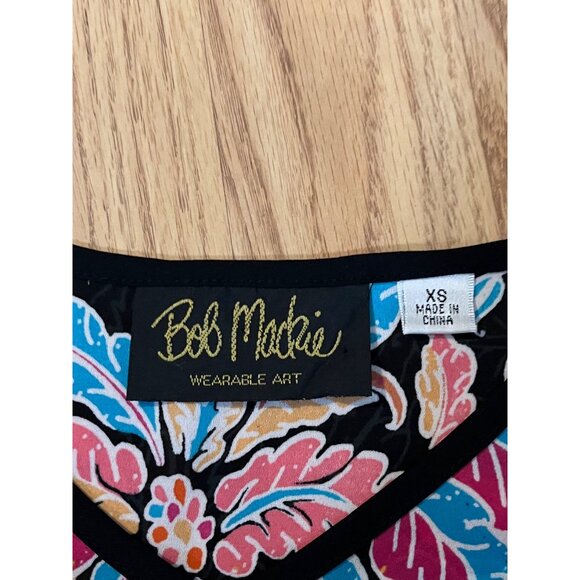 Bob Mackie Wearable Art Floral Print Blouse X-Small Black Multicolor - Picture 4 of 5